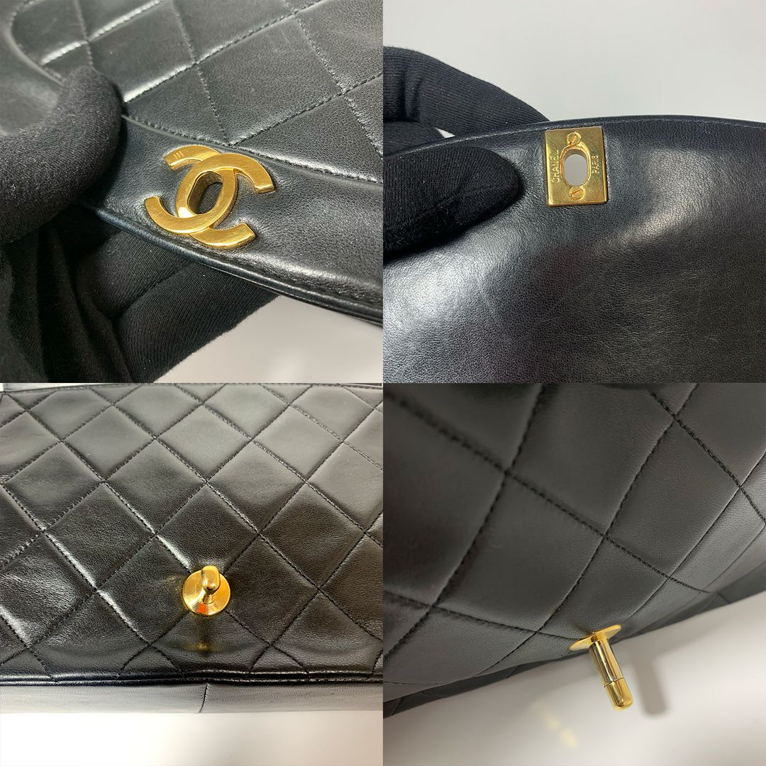 Chanel Vintage Black Medium Diana Flap Bag in Lambskin with Gold Hardware