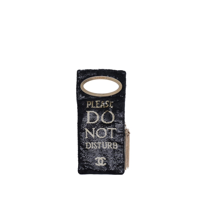 Chanel Paris-Cosmopolite Do Not Disturb Minaudiere in Black and Gold Sequin with Gold Hardware