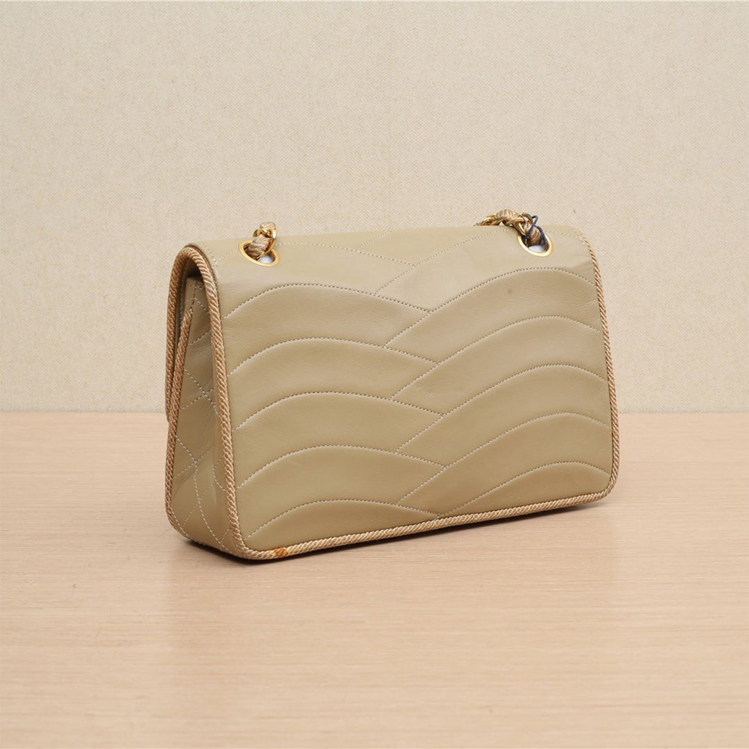 Chanel Vintage CC Small Wave Single Lambskin Flap Beige