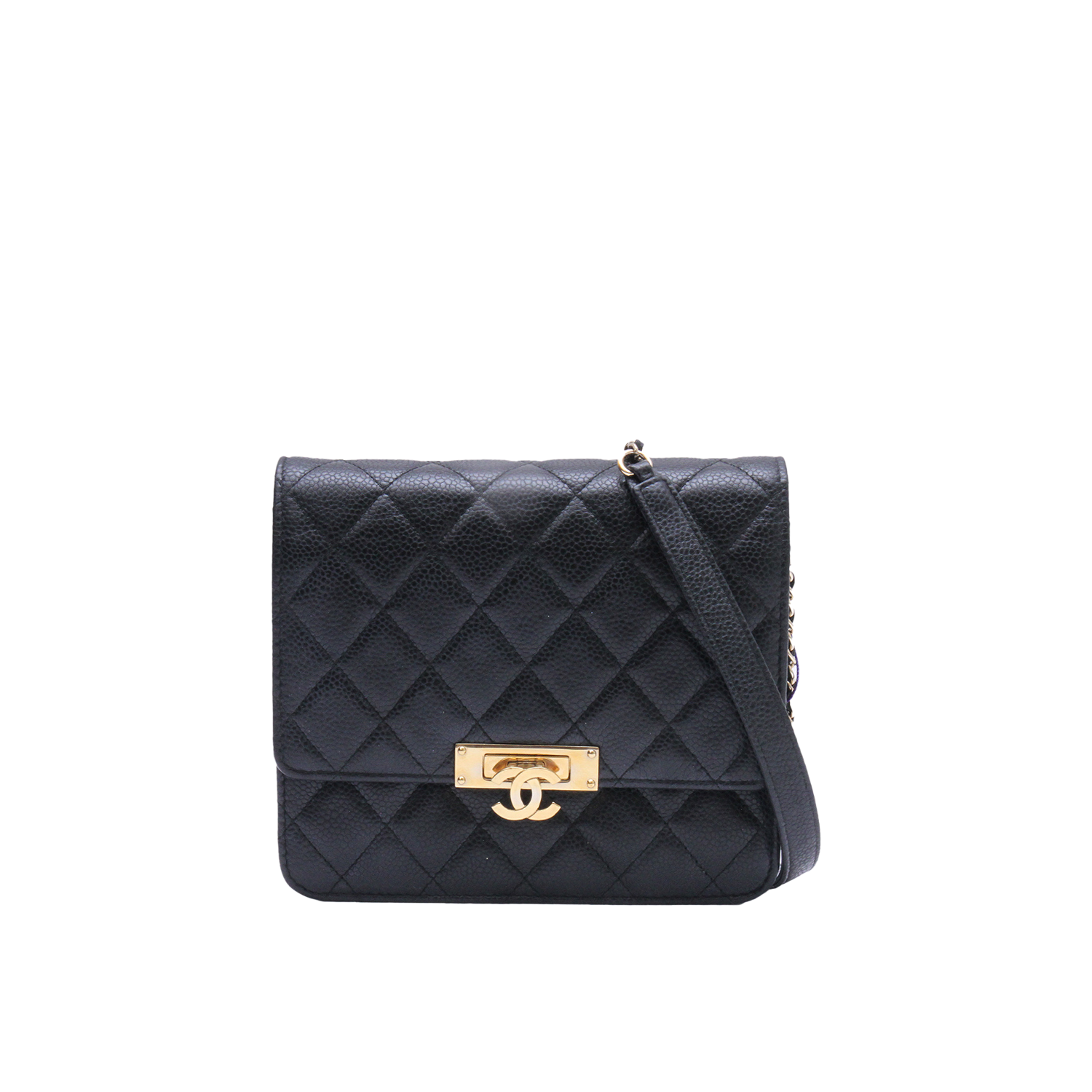 Chanel Grained Qulilting Calfskin Classic Small Wallet Black/Green (Vintage  Gold Hardware)