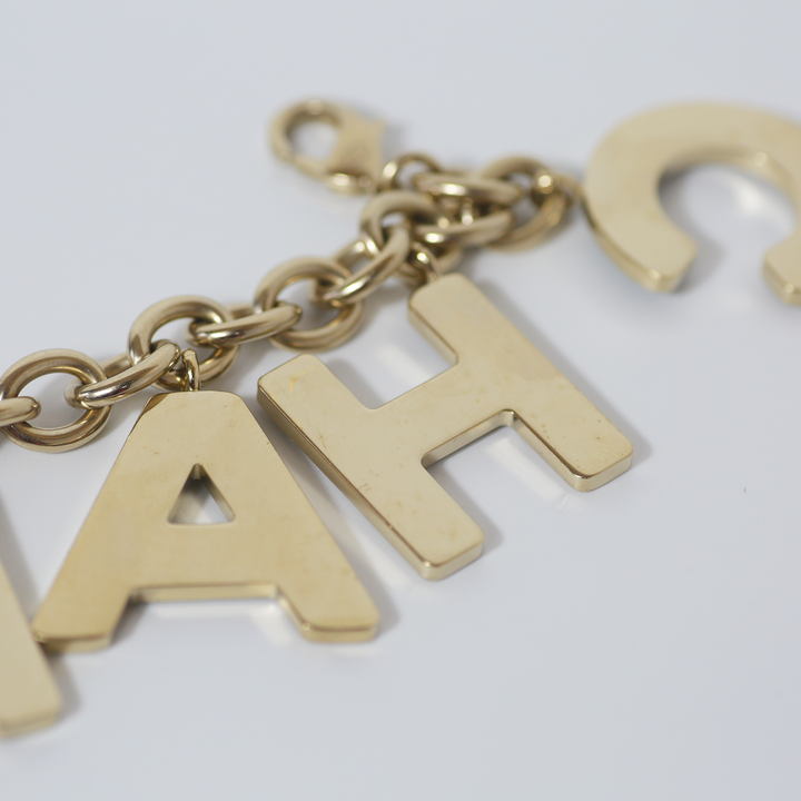 Chanel Black Crystal-Encrusted Letters Gold Chain Charm Bracelet