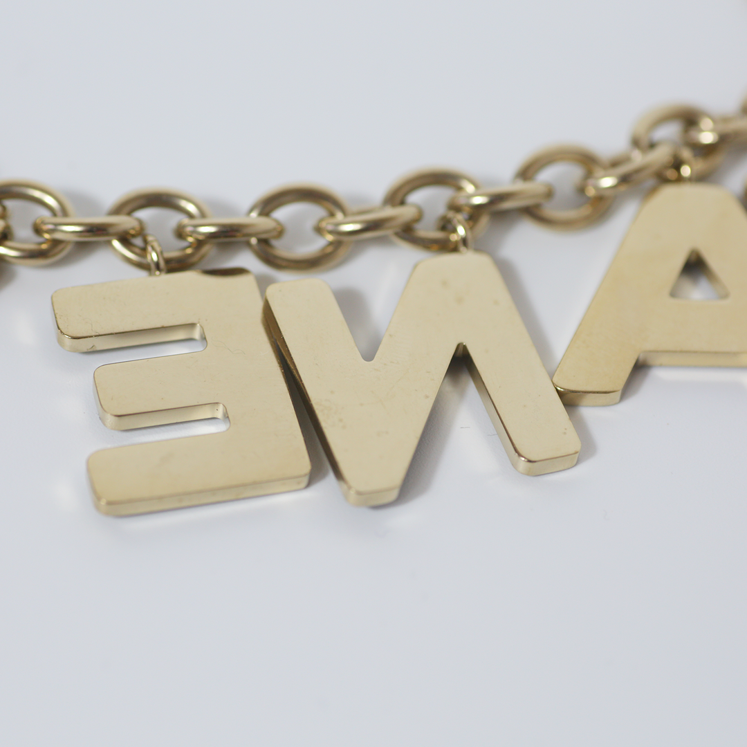 Chanel Black Crystal-Encrusted Letters Gold Chain Charm Bracelet