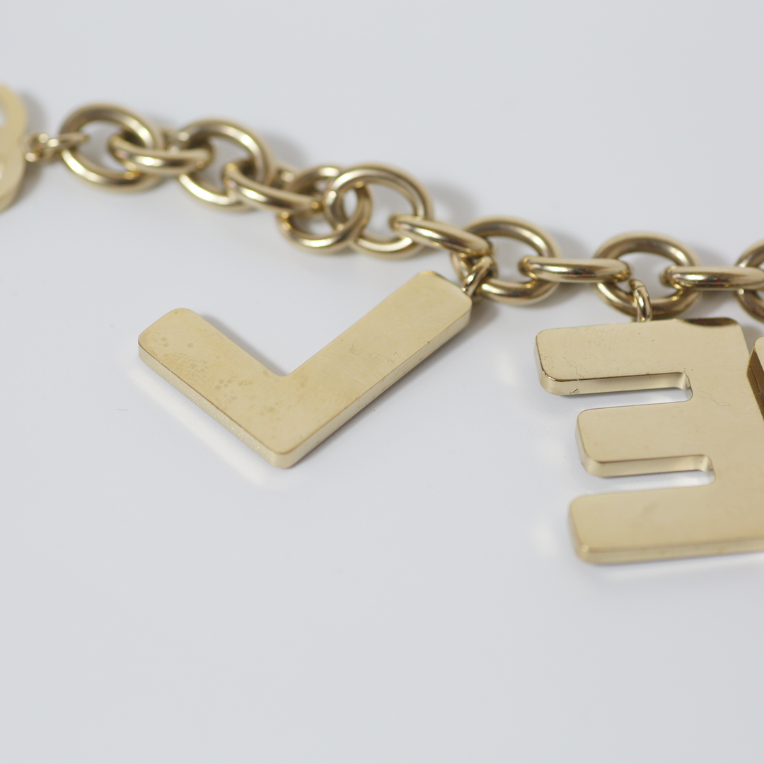 Chanel Black Crystal-Encrusted Letters Gold Chain Charm Bracelet