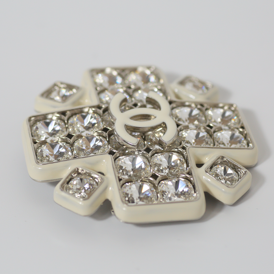 Chanel Crystal Brooch White CC Logo