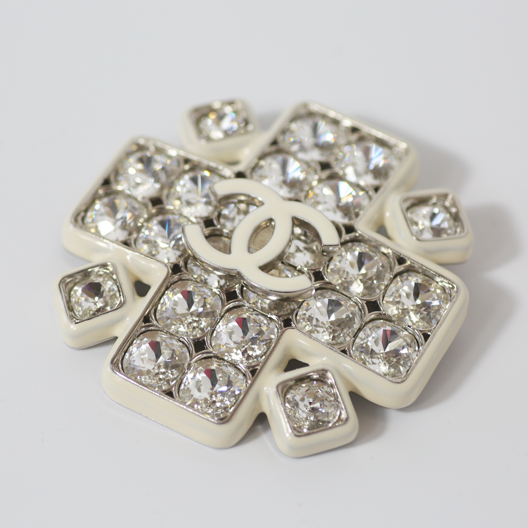Chanel Crystal Brooch White CC Logo