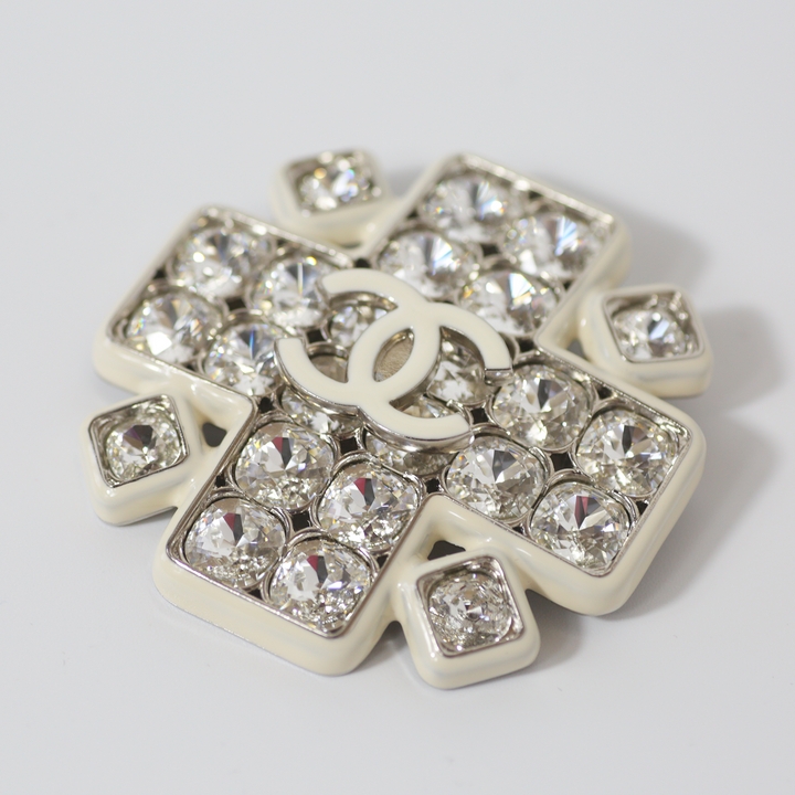Chanel Crystal Brooch White CC Logo