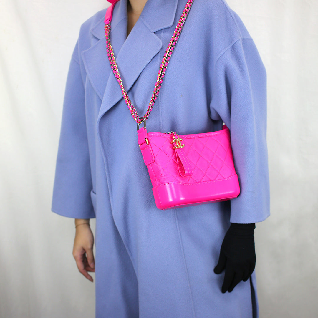 Chanel 2019 Calfskin Quilted Small Gabrielle in Fluorescent Pink with Mixed Hardware