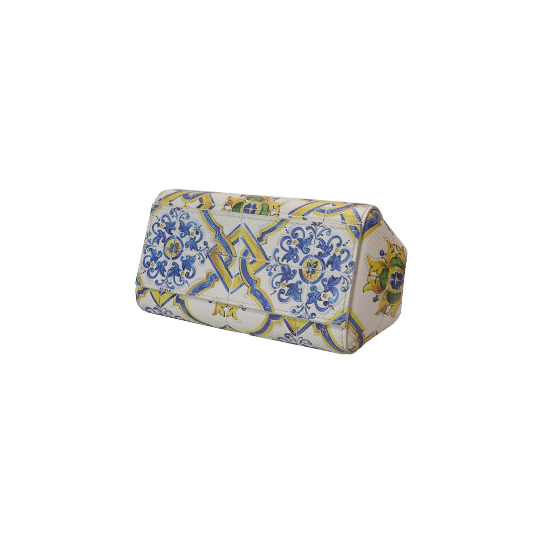 Dolce & Gabbana Majolica Print Miss Sicily Mini Bag in White Blue Yellow