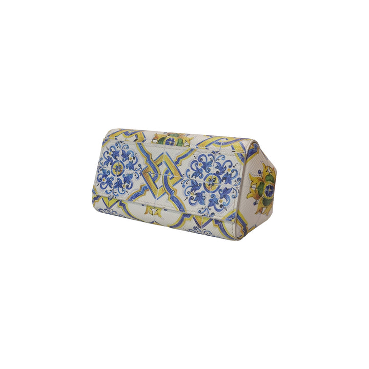 Dolce & Gabbana Majolica Print Miss Sicily Mini Bag in White Blue Yellow