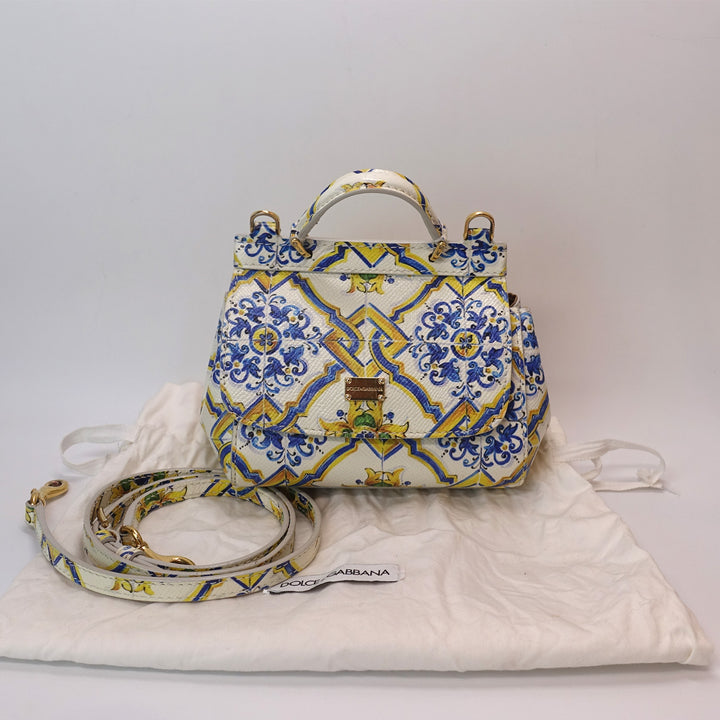 Dolce & Gabbana Majolica Print Miss Sicily Mini Bag in White Blue Yellow