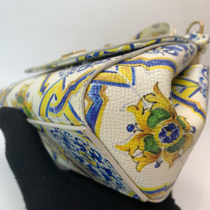 Dolce & Gabbana Majolica Print Miss Sicily Mini Bag in White Blue Yellow