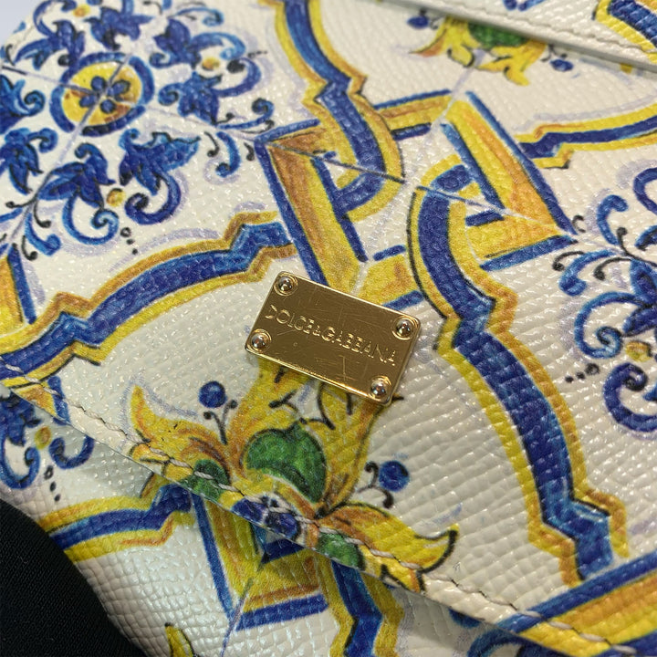 Dolce & Gabbana Majolica Print Miss Sicily Mini Bag in White Blue Yellow