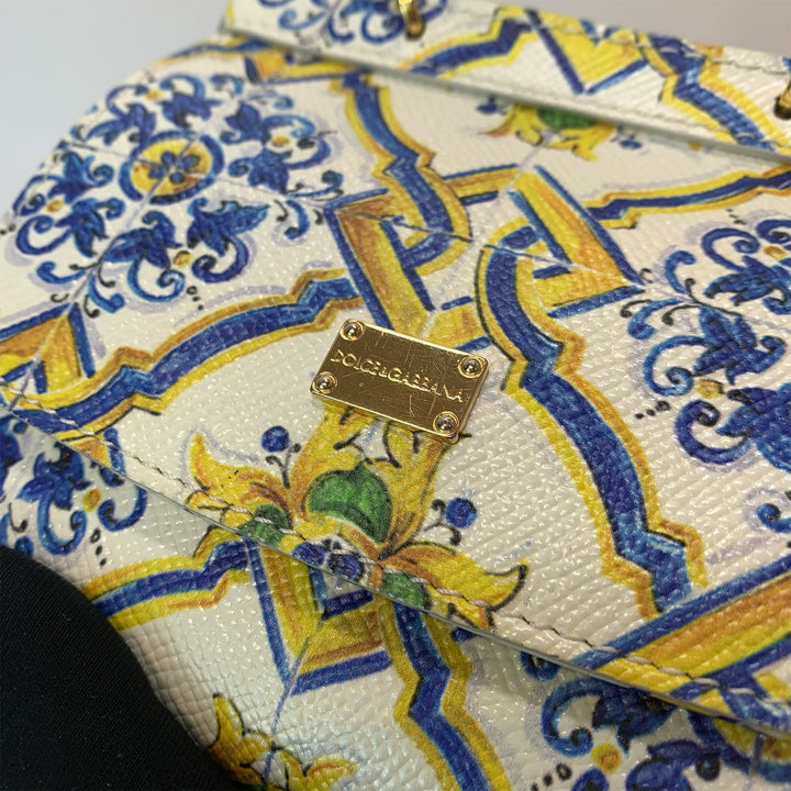 Dolce & Gabbana Majolica Print Miss Sicily Mini Bag in White Blue Yellow