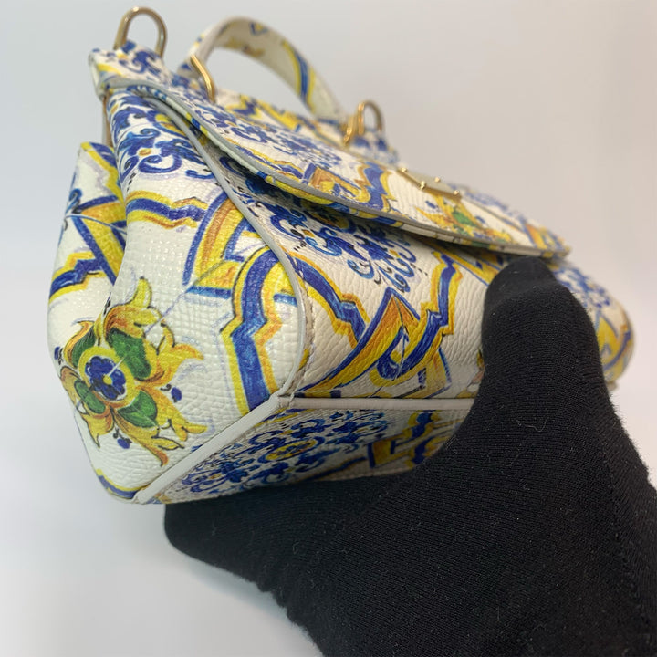 Dolce & Gabbana Majolica Print Miss Sicily Mini Bag in White Blue Yellow