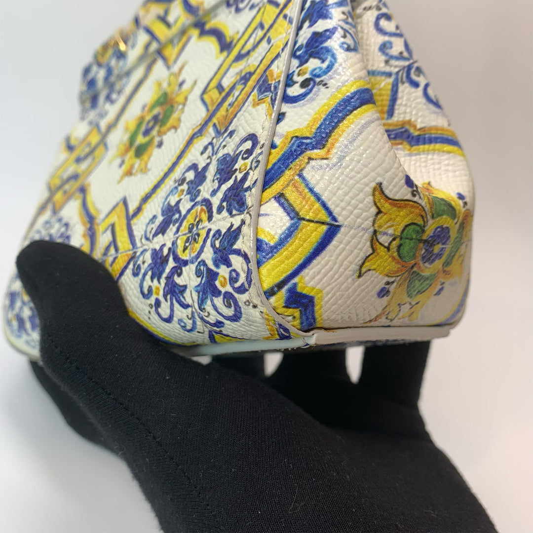 Dolce & Gabbana Majolica Print Miss Sicily Mini Bag in White Blue Yellow