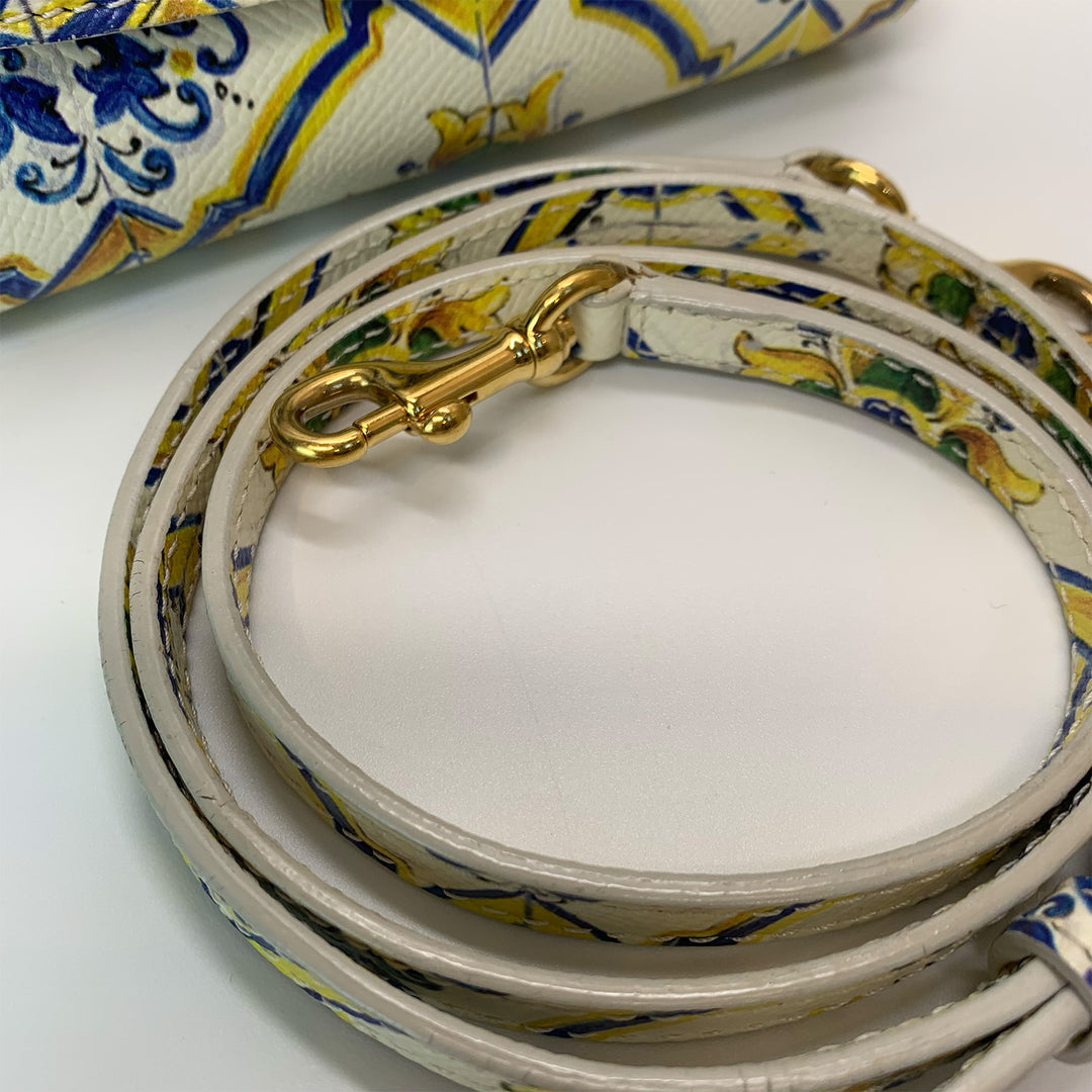 Dolce & Gabbana Majolica Print Miss Sicily Mini Bag in White Blue Yellow