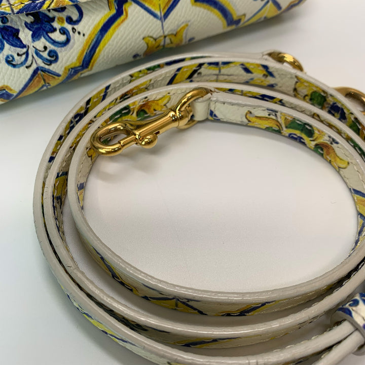 Dolce & Gabbana Majolica Print Miss Sicily Mini Bag in White Blue Yellow