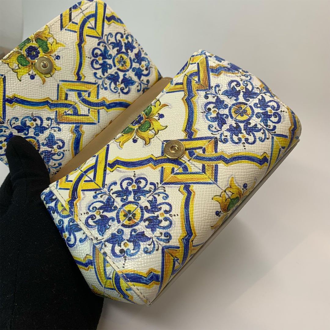 Dolce & Gabbana Majolica Print Miss Sicily Mini Bag in White Blue Yellow