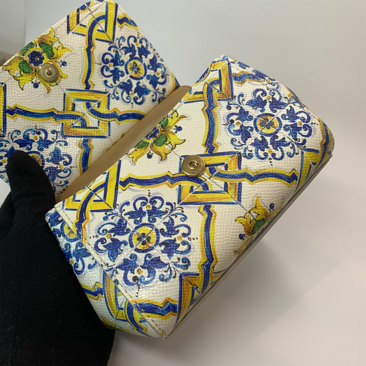 Dolce & Gabbana Majolica Print Miss Sicily Mini Bag in White Blue Yellow