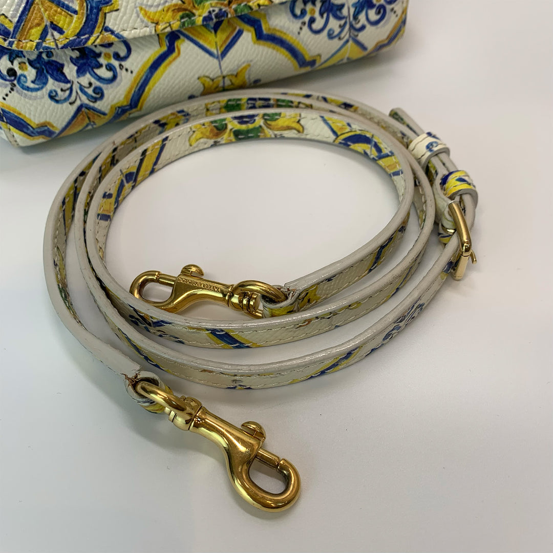 Dolce & Gabbana Majolica Print Miss Sicily Mini Bag in White Blue Yellow