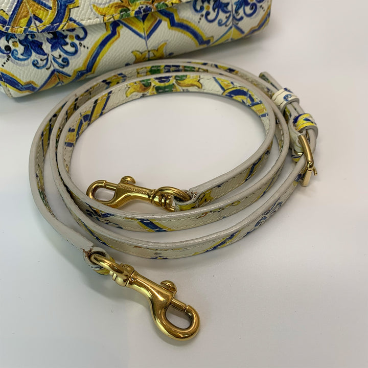 Dolce & Gabbana Majolica Print Miss Sicily Mini Bag in White Blue Yellow