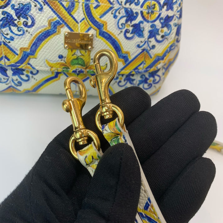 Dolce & Gabbana Majolica Print Miss Sicily Mini Bag in White Blue Yellow