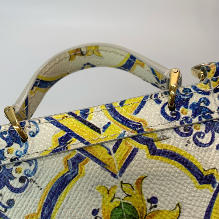Dolce & Gabbana Majolica Print Miss Sicily Mini Bag in White Blue Yellow