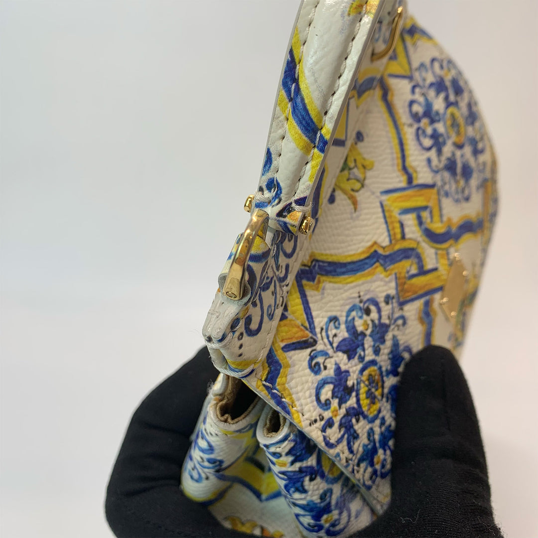 Dolce & Gabbana Majolica Print Miss Sicily Mini Bag in White Blue Yellow