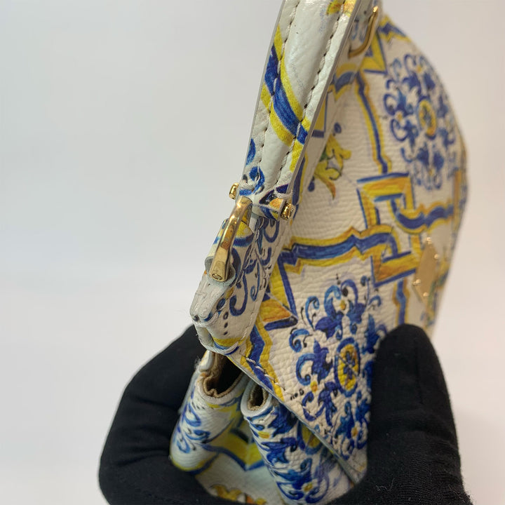 Dolce & Gabbana Majolica Print Miss Sicily Mini Bag in White Blue Yellow