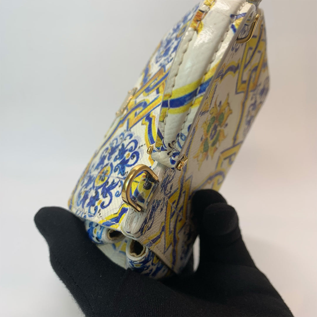 Dolce & Gabbana Majolica Print Miss Sicily Mini Bag in White Blue Yellow