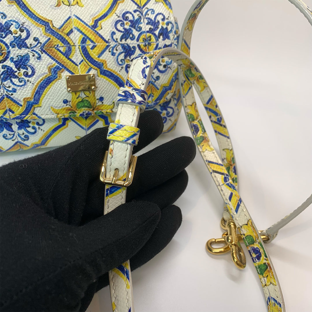 Dolce & Gabbana Majolica Print Miss Sicily Mini Bag in White Blue Yellow