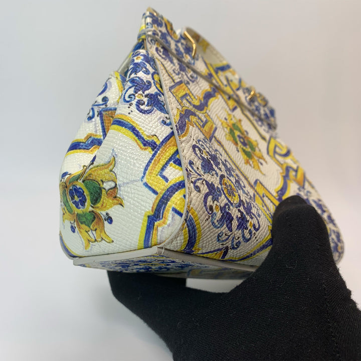 Dolce & Gabbana Majolica Print Miss Sicily Mini Bag in White Blue Yellow