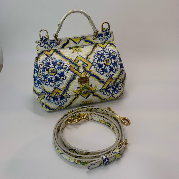 Dolce & Gabbana Majolica Print Miss Sicily Mini Bag in White Blue Yellow