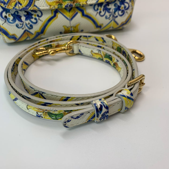 Dolce & Gabbana Majolica Print Miss Sicily Mini Bag in White Blue Yellow