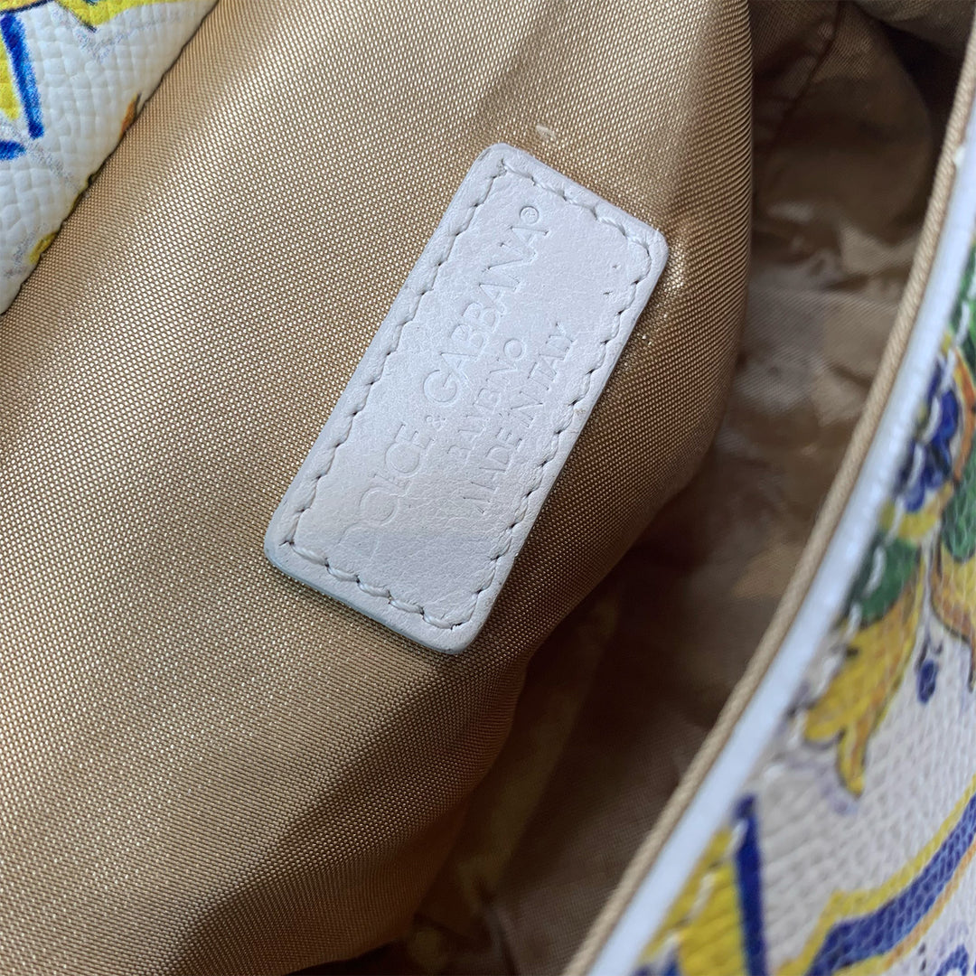 Dolce & Gabbana Majolica Print Miss Sicily Mini Bag in White Blue Yellow