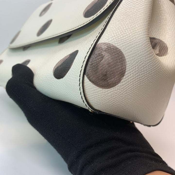 Dolce & Gabbana Large Sicily Bag White Grained Leather with Black Polka Dot Print