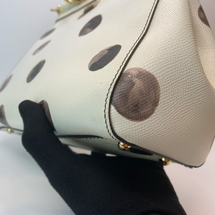Dolce & Gabbana Large Sicily Bag White Grained Leather with Black Polka Dot Print