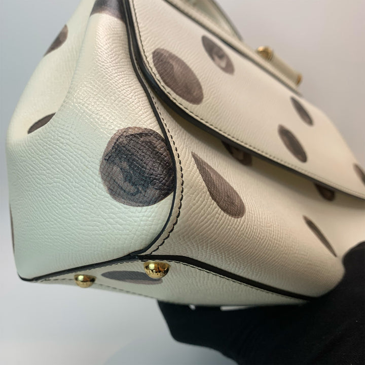 Dolce & Gabbana Large Sicily Bag White Grained Leather with Black Polka Dot Print