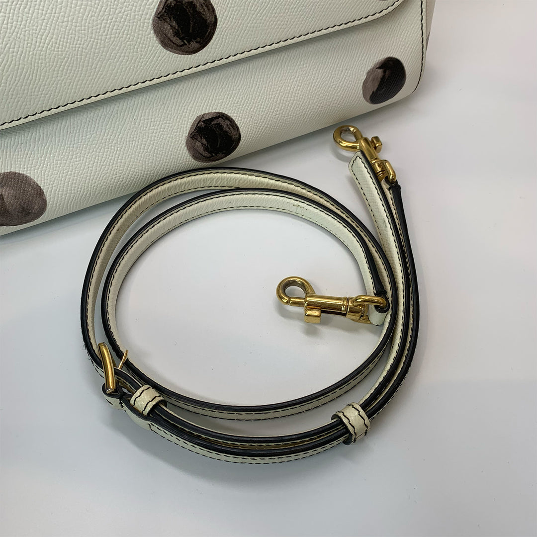 Dolce & Gabbana Large Sicily Bag White Grained Leather with Black Polka Dot Print