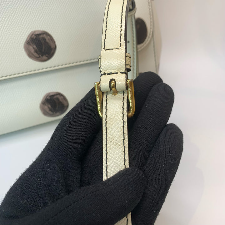 Dolce & Gabbana Large Sicily Bag White Grained Leather with Black Polka Dot Print