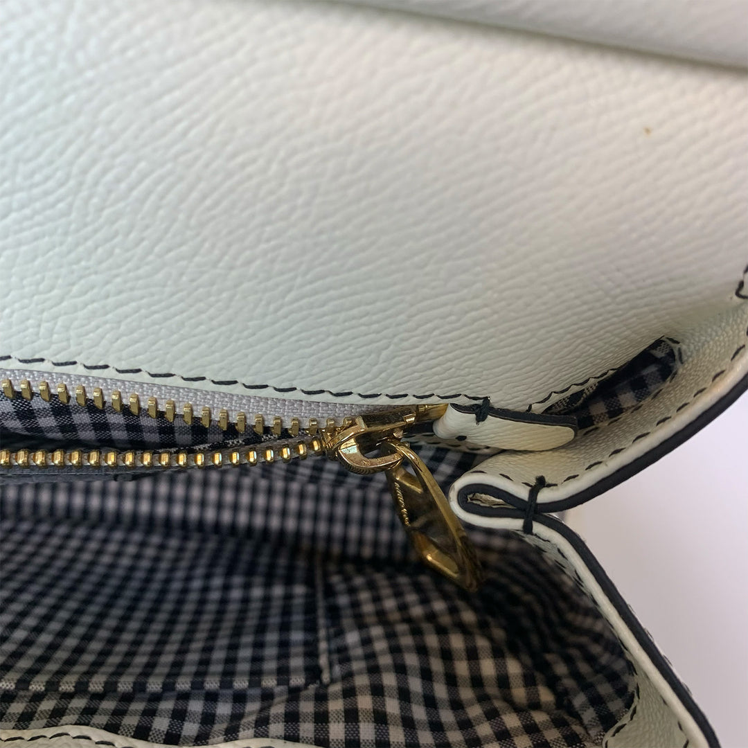 Dolce & Gabbana Large Sicily Bag White Grained Leather with Black Polka Dot Print