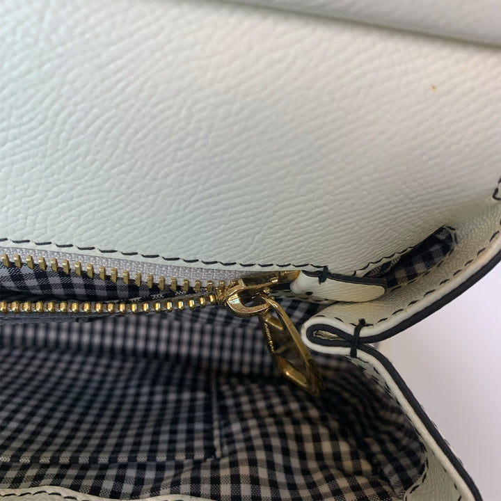 Dolce & Gabbana Large Sicily Bag White Grained Leather with Black Polka Dot Print