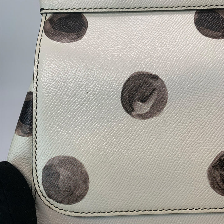 Dolce & Gabbana Large Sicily Bag White Grained Leather with Black Polka Dot Print