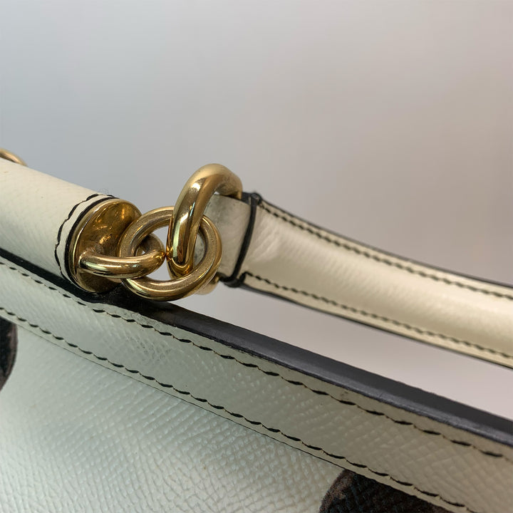 Dolce & Gabbana Large Sicily Bag White Grained Leather with Black Polka Dot Print