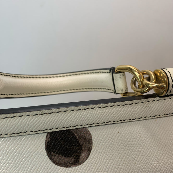 Dolce & Gabbana Large Sicily Bag White Grained Leather with Black Polka Dot Print