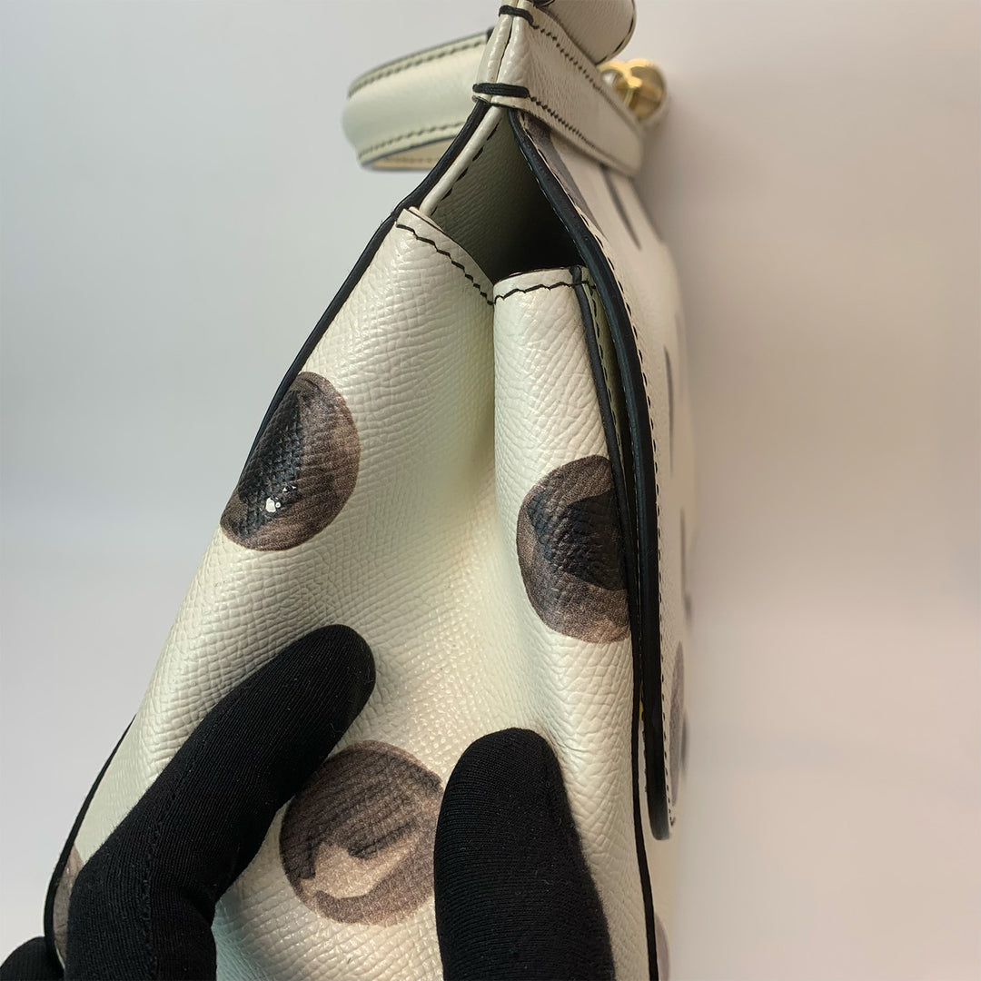 Dolce & Gabbana Large Sicily Bag White Grained Leather with Black Polka Dot Print