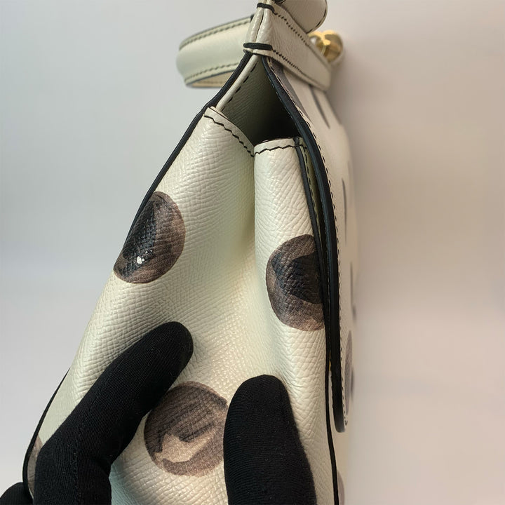 Dolce & Gabbana Large Sicily Bag White Grained Leather with Black Polka Dot Print