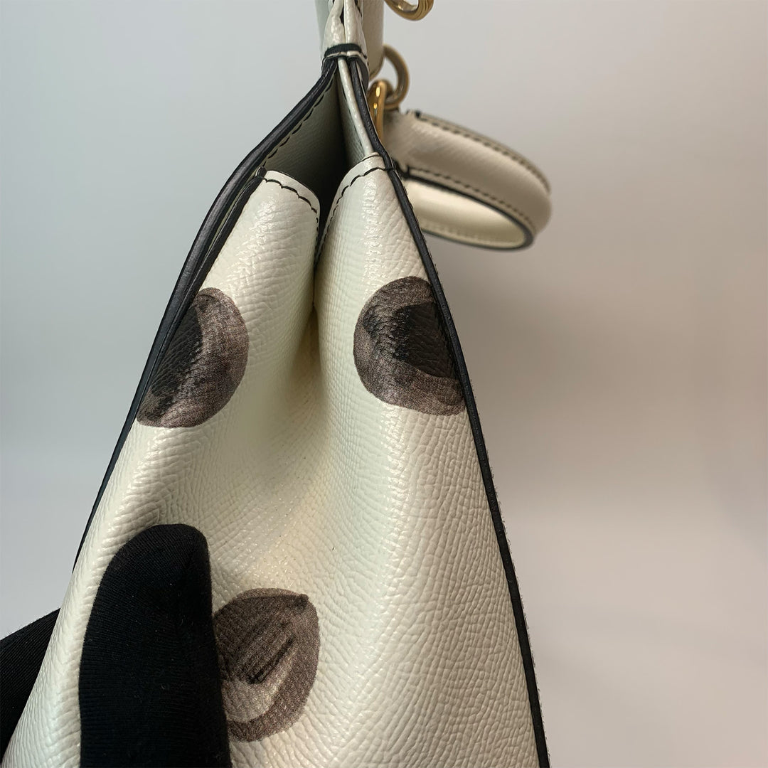 Dolce & Gabbana Large Sicily Bag White Grained Leather with Black Polka Dot Print