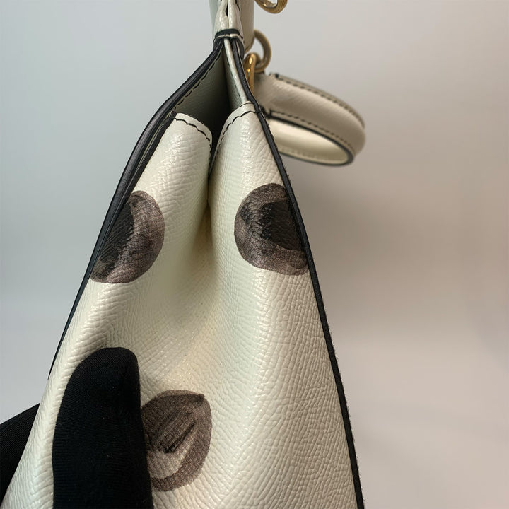 Dolce & Gabbana Large Sicily Bag White Grained Leather with Black Polka Dot Print