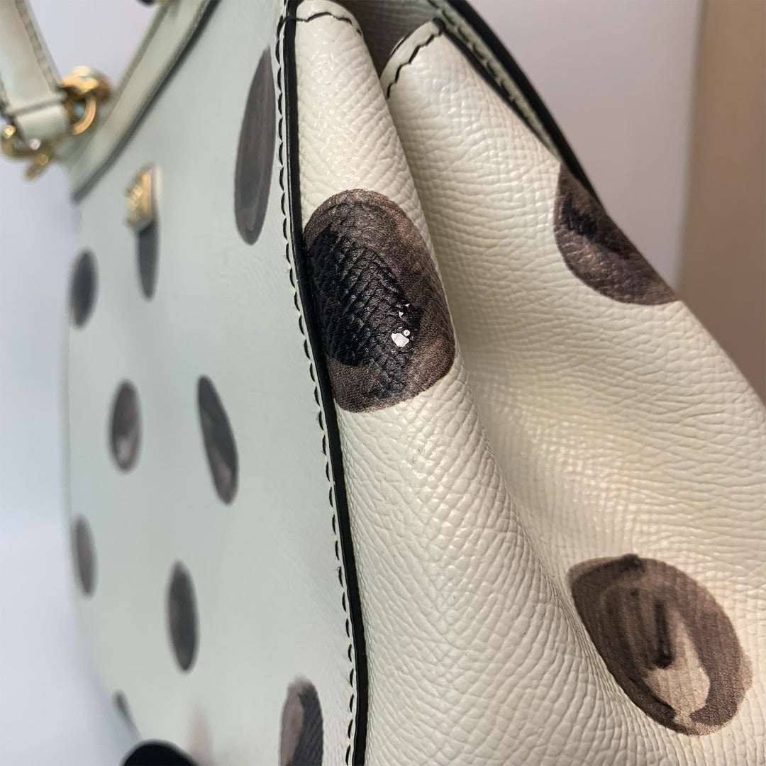 Dolce & Gabbana Large Sicily Bag White Grained Leather with Black Polka Dot Print
